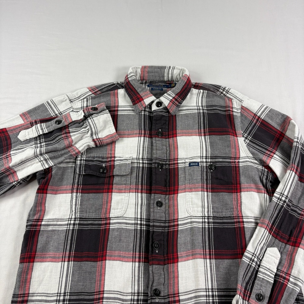 Polo Ralph Lauren Flannel‎ Shirt Mens Medium Plaid Button Up Classic Fit